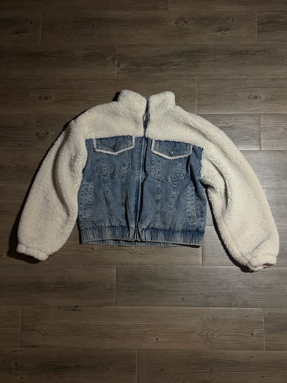 Denim & Cream Sherpa Zip Jacket - Women